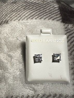 Princess Cut CZ 6mm Stud Earrings - Clear Stones
